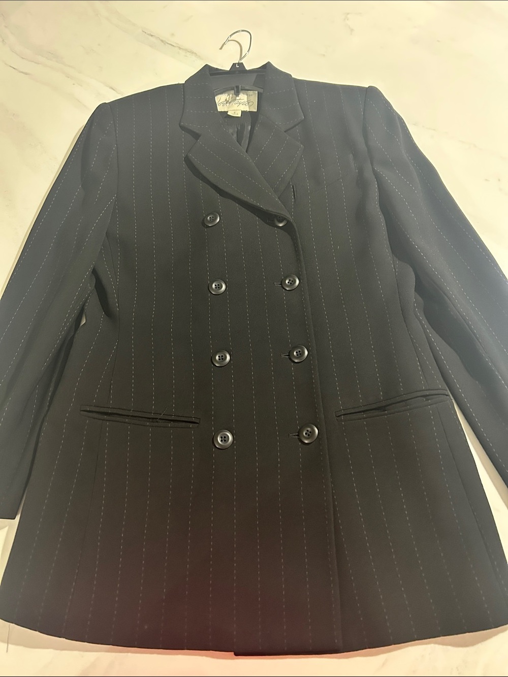 Lord & Taylor Black Pinstripe Double-Breasted Blazer